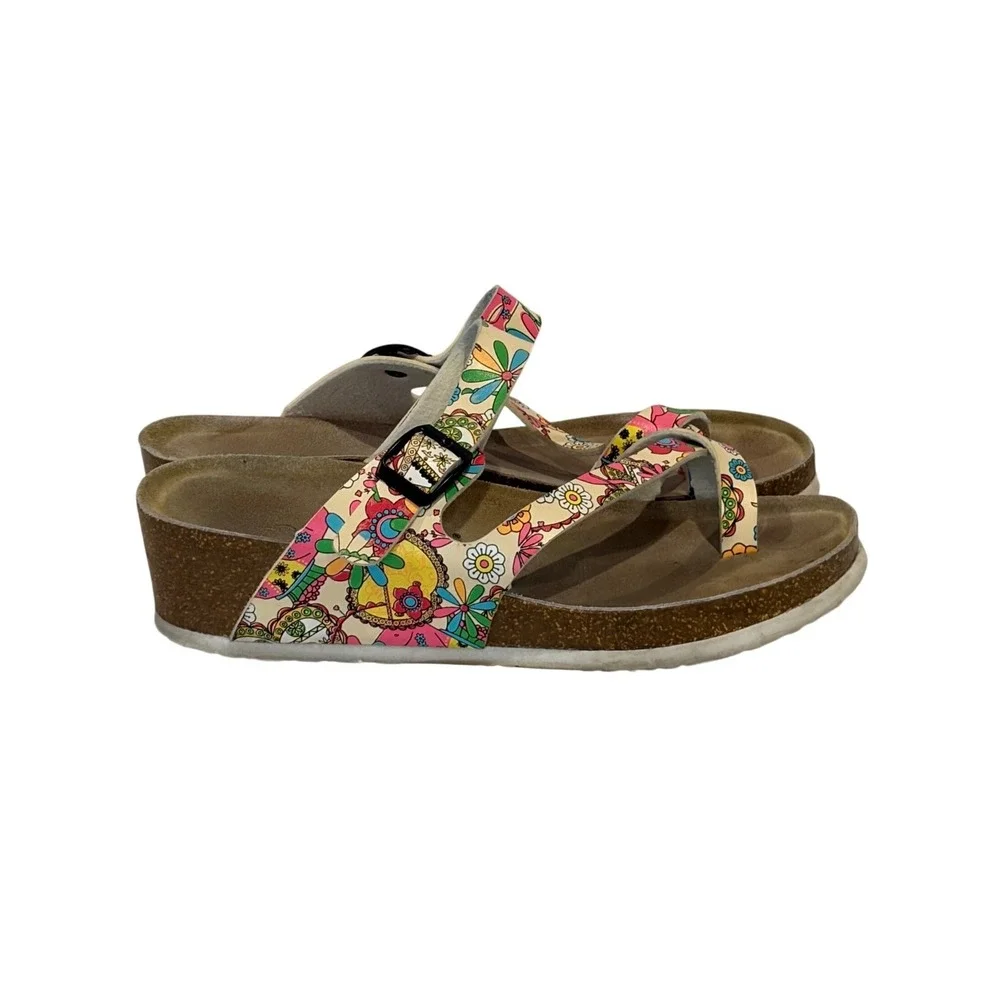 Sanwanli Wedge Sandals Womens‎ 10-10.5 Multicolor Floral Platform Toe Loop